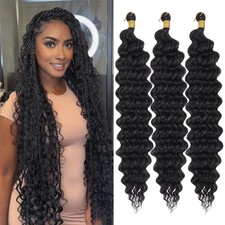 Deep Wave Curly Braiding Hair 18Inch 3 Packs Boho Hair for Braiding 1B