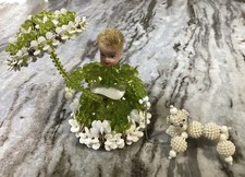 VTG 1950  s Beaded Safety Pin Parasol Girl With Beaded Poodle-Handmade