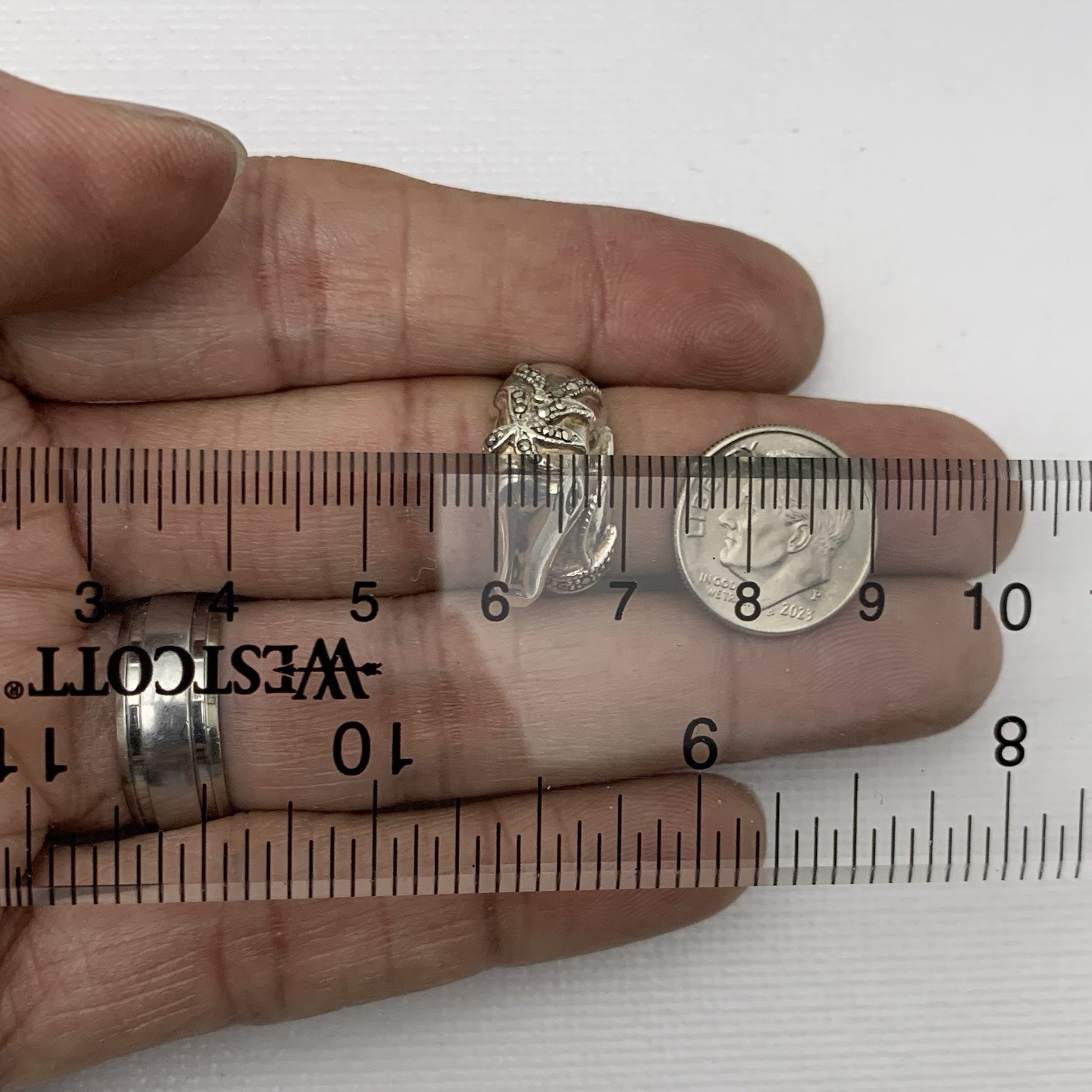 Unique Solid Silver Marcasite Horse Head Ring Ide… - image 11