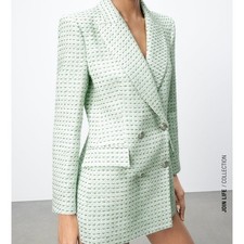 NWT ZARA Tweed Plaid Blazer Green S Blogger  s Fav