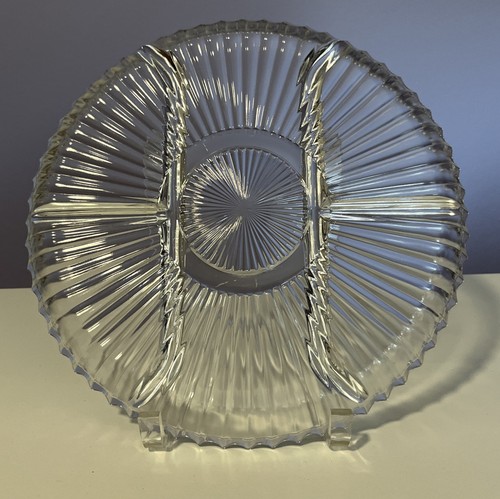 Vintage Heavy Clear Round Glass Divided Tray Platter 5 sections 10" - Picture 7 of 15