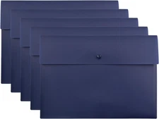 5Pcs A4 Document Folders Navy Blue Plastic Envelope Snap Button Letter Organizer