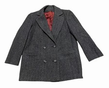 Vintage 70s Women s Tweed Herringbone Double Breasted Coat Jacket M/L Union Made