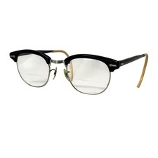 VTG Shuron Ronsir 48-22 Black Briar Browline Eyeglasses Cable Temples USA 1950s