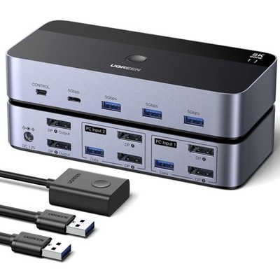 Displayport KVM Switch 2 PC 2 Monitore 8K60Hz USB 3.0 Umschalter für Dual-Dis...