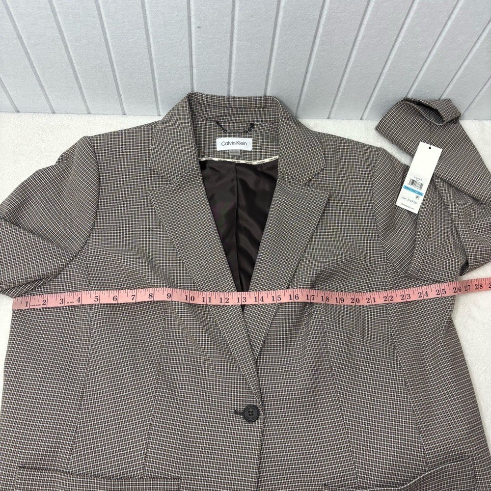 Calvin Klein Women's Checkered One-Button Blazer Jacket Brown/Tan Size 20W Plus thumbnail 5