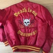Vintage US Marines Soffe Jacket Men Red Satin Souvenir Bomber Embroidered