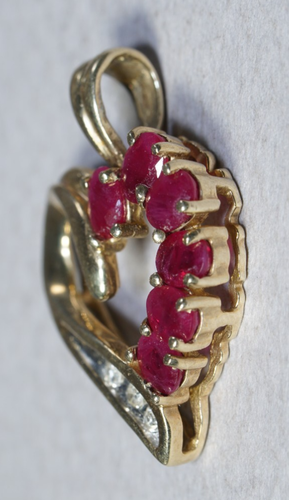 10K Yellow Gold 1ctw *HEART* Natural RUBY + Diamond Pendant, 2 grams - Picture 5 of 9