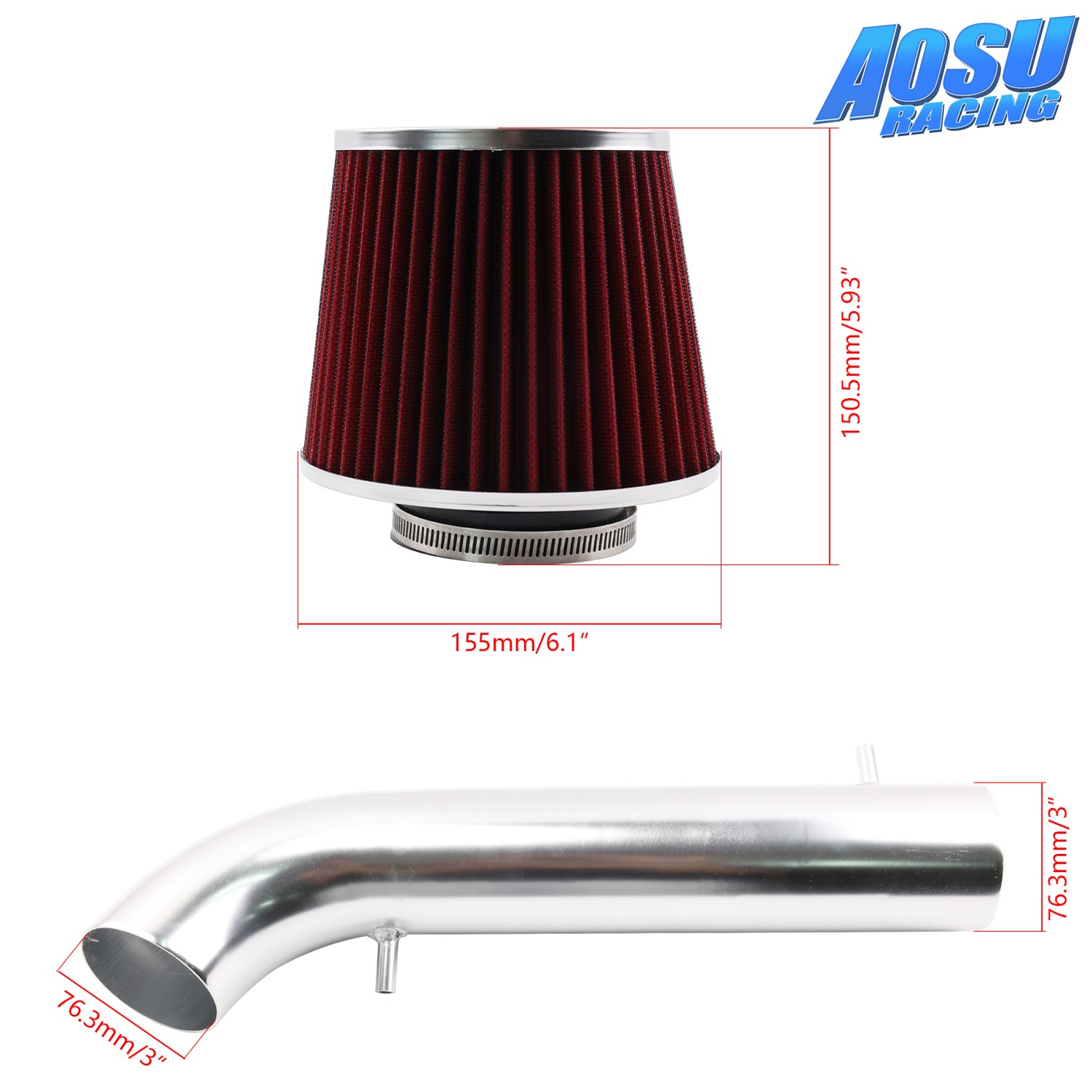 RED Filter Short Ram Air Intake Kit For Jeep Wrangler 2.5L L4 / 4.0L L6 1991-95