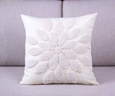 3D Floral Throw Pillow Covers 18"x18" Off White - Set of 2 NEW