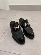 Hermes Calfskin Womens Flore 60 Mules 38.5 Black