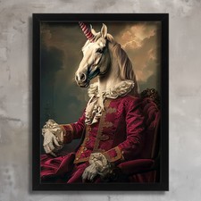 Unicorn Art Print Lounge Wall Art Picture Of Unicorn In A Suit Vintage Portrait