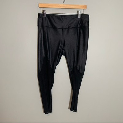 90 Degree by Reflex Womens Black Faux Leather Mesh Panel Leggings Large