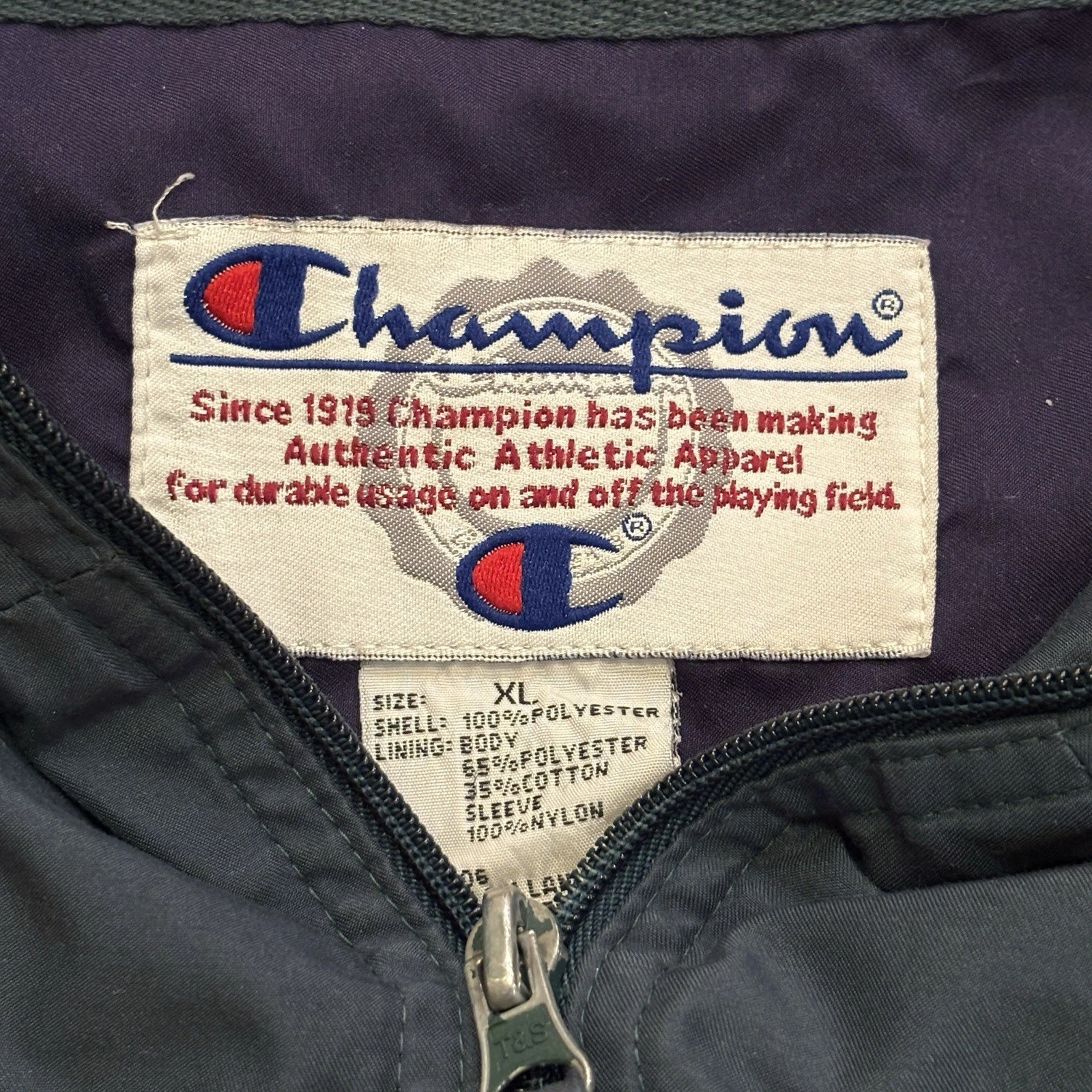 VINTAGE Champion Black Windbreaker Full Zip Jacket 90s Retro Size Xl *Stains* - product detail image 3