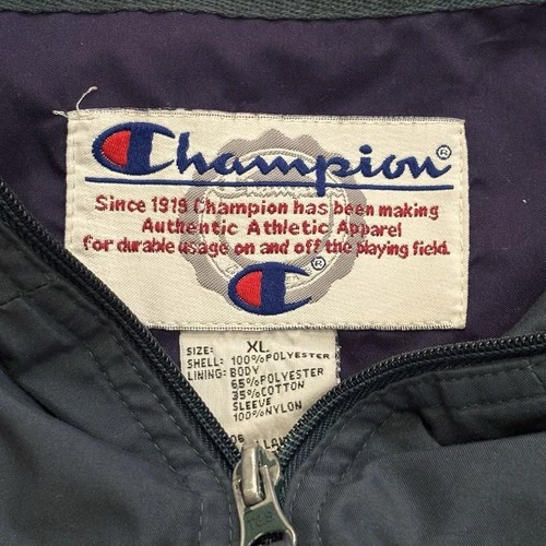 VINTAGE Champion Black Windbreaker Full Zip Jacket 90s Retro Size Xl *Stains* image 3