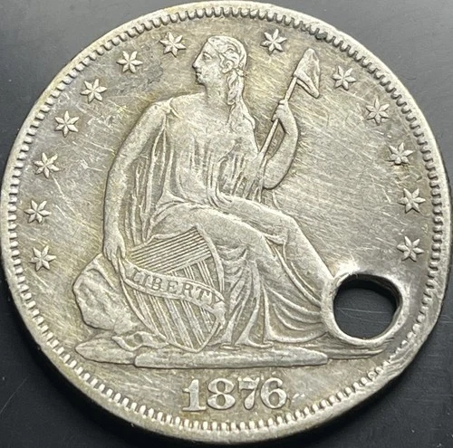 1876 Seated Liberty Half Dollar XF Details Holed