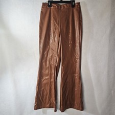 CIDER Brown Faux Leather Pants leather Sz M Wide Bootcut