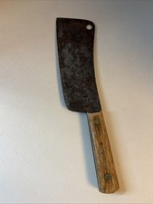 VTG ONTARIO KNIFE CO. OLD HICKORY CLEAVER MEAT 7-in, DECOR BUTCHER TRU-EDEGE