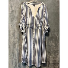 Torrid Stripe Dress Size 0 Blue White Zip Front Midi Pockets Casual Boho