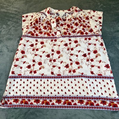 Liz Claiborne White Floral Print Sleeveless Blouse Top Lightweight Womens Medium