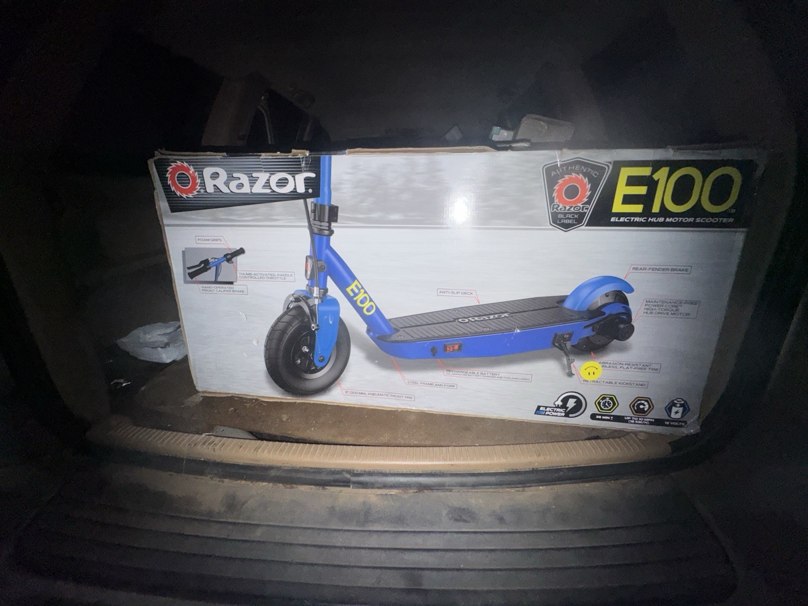 Razor Black Label E100 90W Kick Electric Scooter - Black/Blu