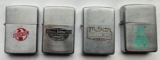 4 1960's Zippo Factory Acid Etched Advertisers Good Colors