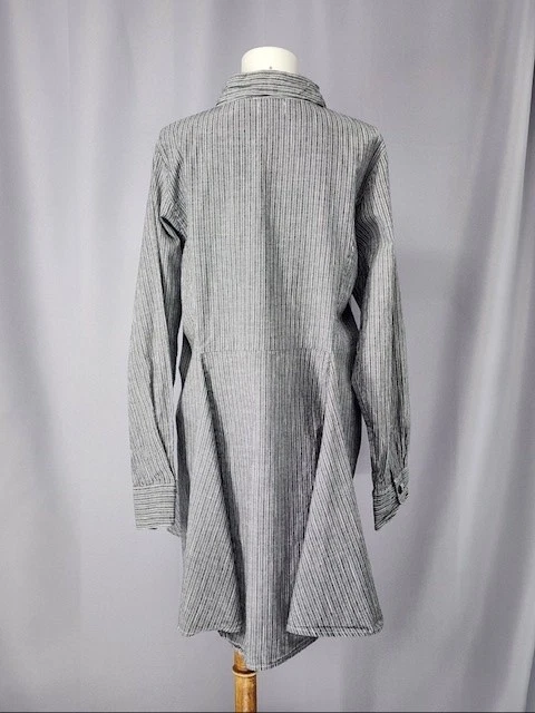 Vestido Camisa Tulipán Mujer Mediano Rayas Botón Delantero Manga Larga Asimétrico Foto 2 de 4