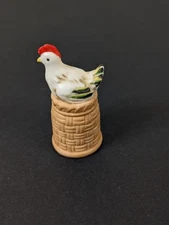 Vintage Ceramic Rooster Thimble Unglazed Ceramic Bisque Painted Cottage Country