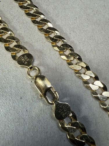 14k Gold over Solid 925 Sterling Italy Silver Cuban Curb Chain 8.45mm 24” 40G - Picture 7 of 11