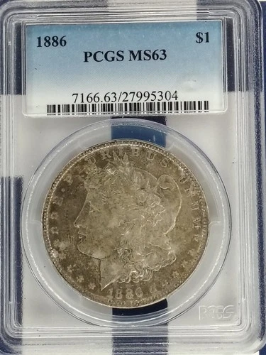 1886 MORGAN SILVER DOLLAR ~ PCGS MS 63 ~ RARE TARGET TONING ~ OLD GREEN HOLDER ~