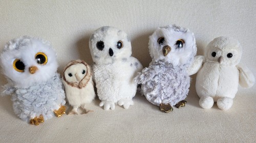 Lot of 5 Owls Ty Toys  Soft Plushed Stuffed Animals Playset Woodland Friends
