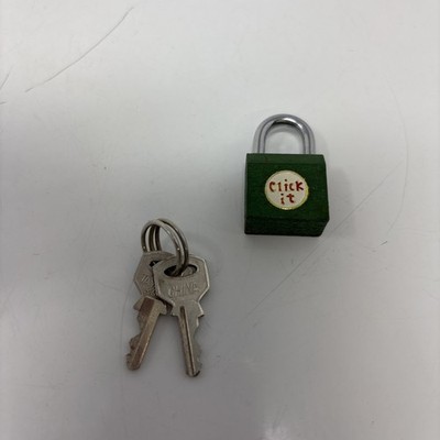 Vintage CLICK IT Miniature green Padlock pad lock Taylor K924 tested works key