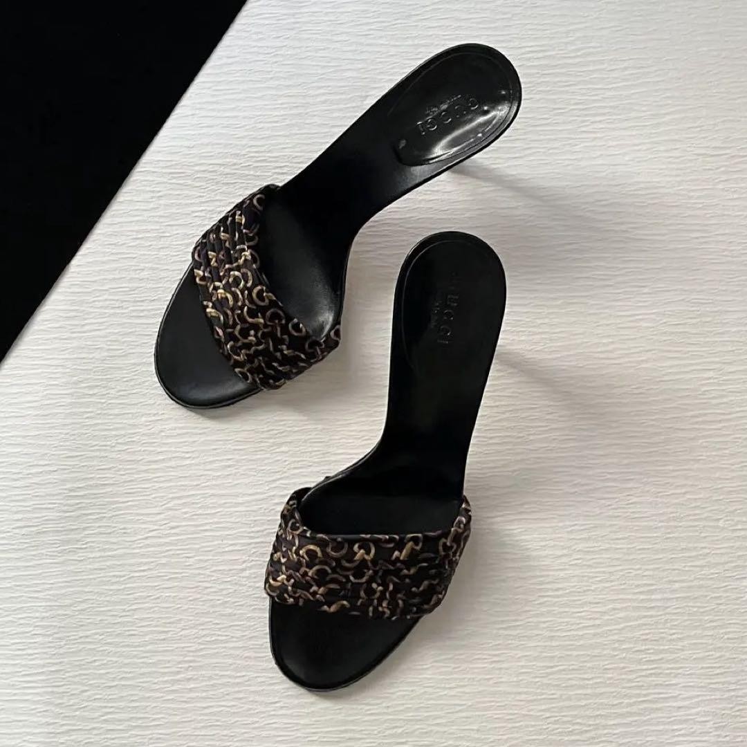 APL GUCCI Mules sandali tacco raso morso di cavallo nero EU36 US6 90638c