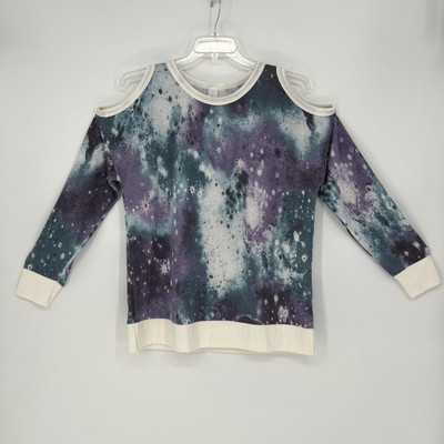 HoneyMe Womens Sweatshirt Cold Shoulder Long Sleeve Galaxy Print Tunic Soft NEW