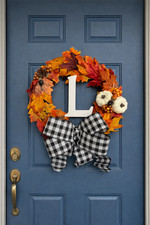 Personalized Fall Wreath  Autumn Front Door Decor  Initial Farmhouse Wreath