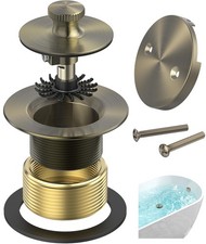 Antique Brass Bathtub Drain, Hair Catcher and 2-Hole Overflow Faceplate, 11.5...