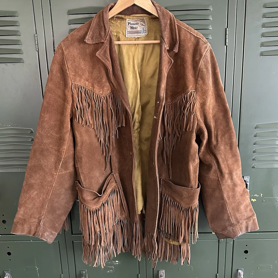 Chaqueta Pioneer Wear Para Hombres 42 Abrigo Vintage Gamuza Cuero Vaquero Occidental Flecos Foto 2 de 4