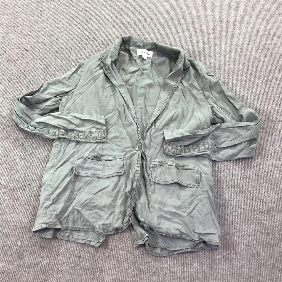 Cloth & Stone Blazer Womens XS Sage Green Casual 3/4 Sleeve Button Cuffs Pockets Foto 2 de 4