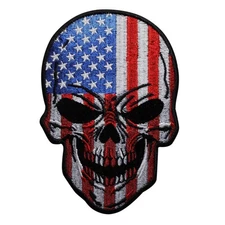 Patriotic American Skull Embroidered Iron On Patch - US USA America Flag 120-B
