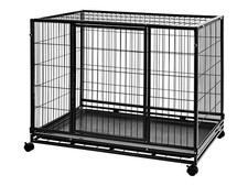 Amazon Basics Portable Heavy Duty Stackable Dog Pet Kennel on Wheels with Tray