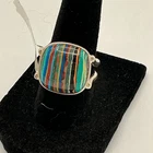 A Vintage Sterling Silver Ring With A Rainbow Calsilica Stone. Size 7.5 Cushion