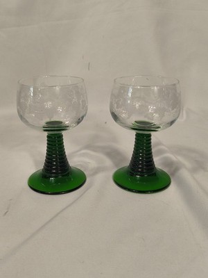Vintage 2 LUMINARC France BEEHIVE GREEN STEM Wine Glasses 4 3/8'' Cocktail Glass