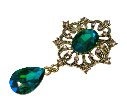 SPILLA PENDENTE STRASS OVALE VERDE TONO ORO FILIGRANA BOREALE