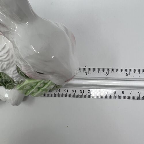 Vtg Ceramic White Bunny Rabbit Planter With Peas Easter Decor Pink Ears Small - Picture 13 of 15
