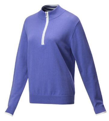 JRB Damen 100 % Baumwolle Reißverschluss Ausschnitt Golf Pullover Periwinkle Lila/Weiß Details S, L