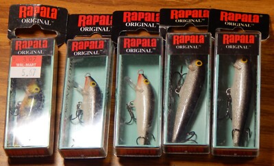 5) RAPALA 3) F-5 & 2) F-7 FLOATING MINNOW LURES NEW IN BOXES NICE LOT LQQK