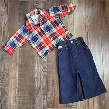 Vintage Healthtex Baby Boy Flannel And Jeans Set 9mo