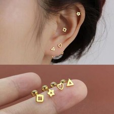 Gold Small Star Heart Triangle Crown Stud Earrings Surgical Steel Jewelry Gift