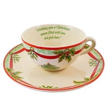 Spode Cup Saucer Christmas Tree Sentiment Holiday 2009 Annual New in Box