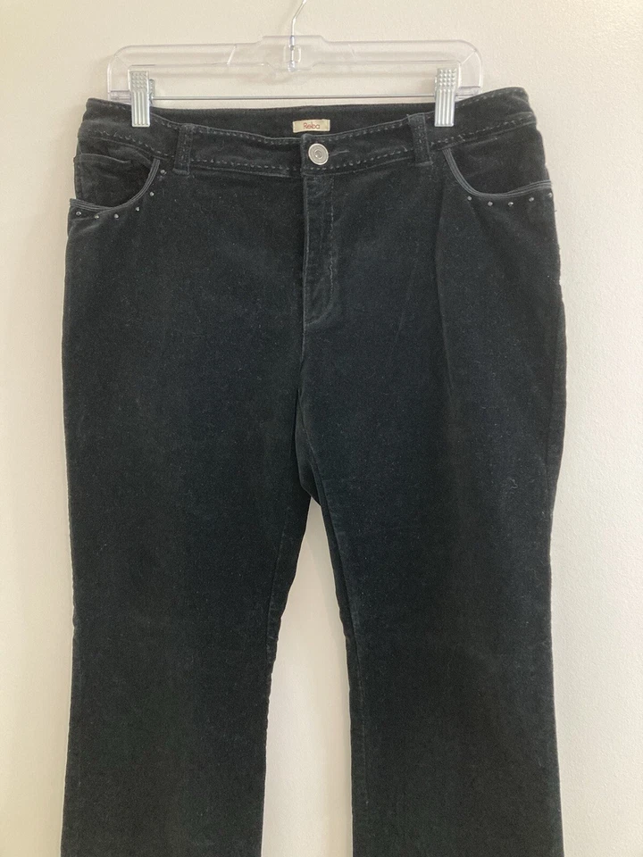 Pantalones Reba adornados para mujer talla 10 negro terciopelo pierna acampanada vaquera occidental Foto 3 de 4